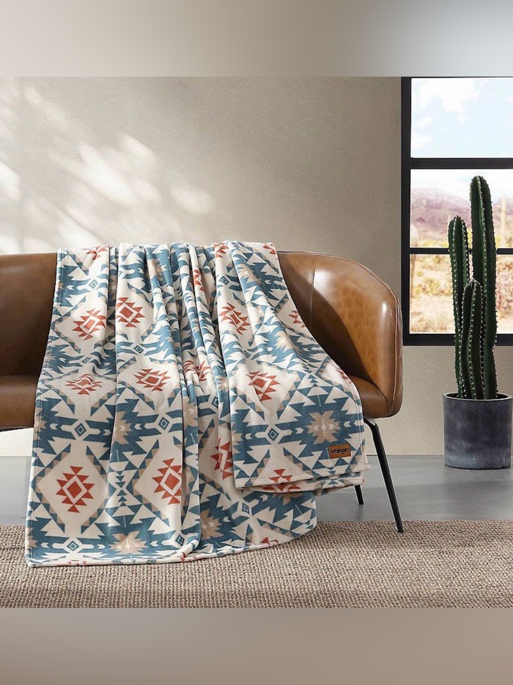 Wrangler Southwestern Print Cozy Throw Blanket - Blue, Rust, Cream